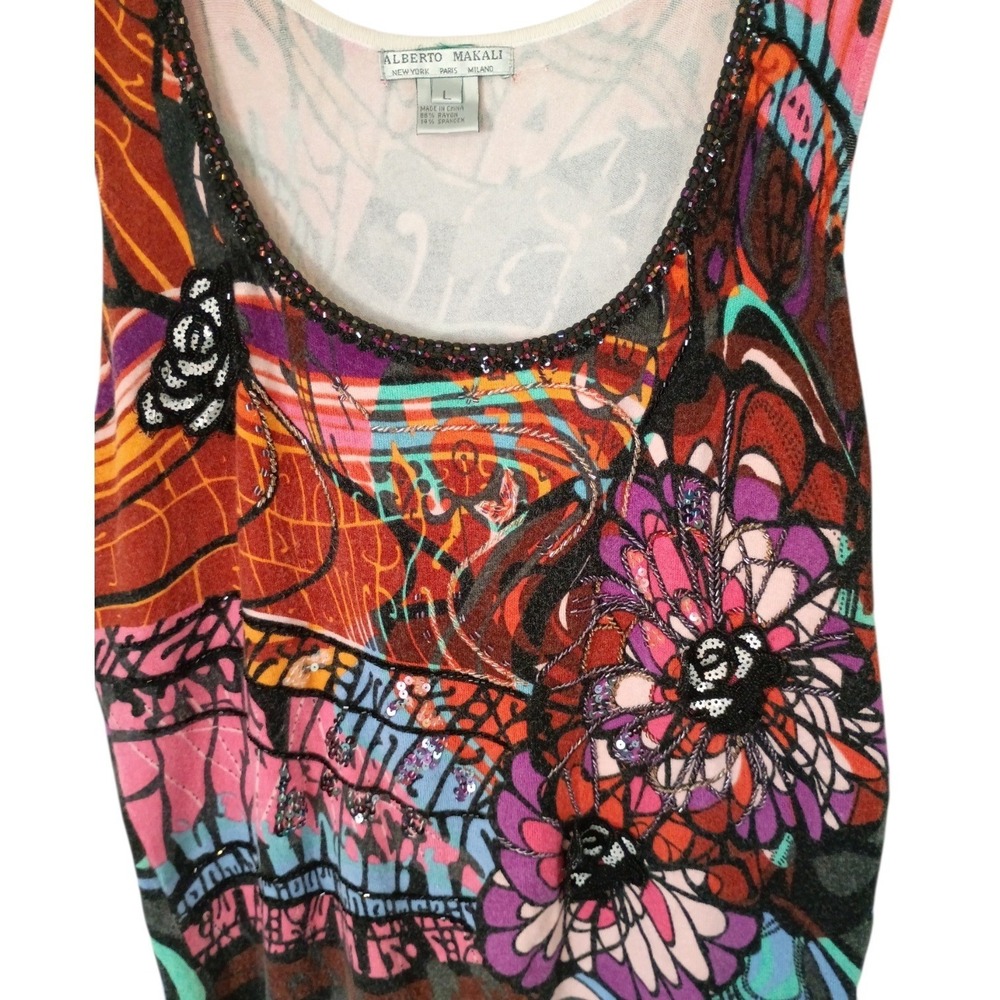 Alberto Makali Womens Twin Set Cardigan Tank Abstract Floral Sequin Beaded Large - Picture 6 of 15